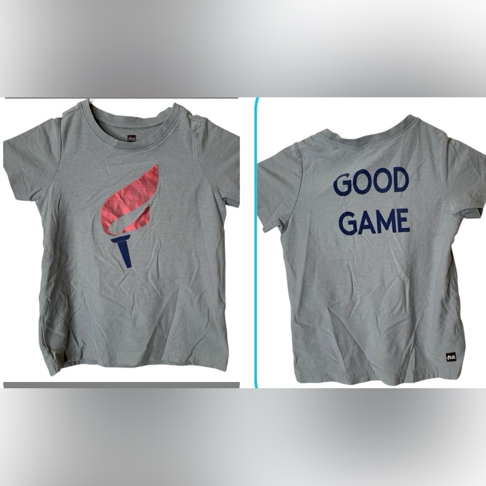 Tea Olympic Torch Good Game Graphic Short Sleeve Tee Shirt Size 4 Cotton